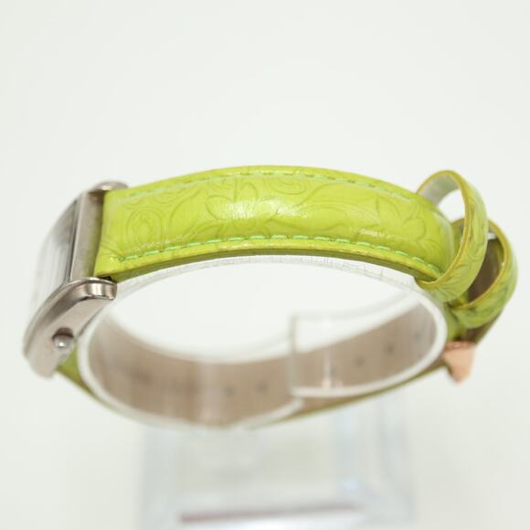 Bulova Silver Tone Womens 23mm Tank Watch Yellow Green Leather w New Battery - Picture 10 of 16
